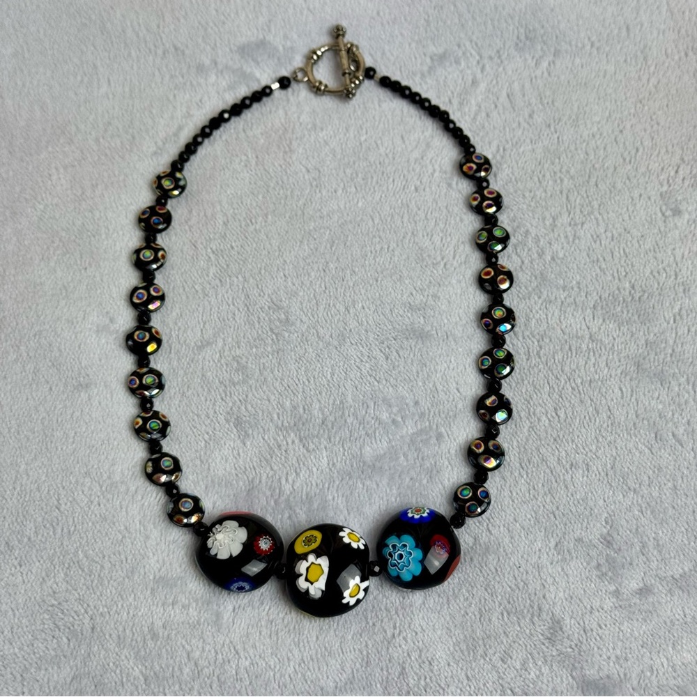 Black Glass Beaded Necklace